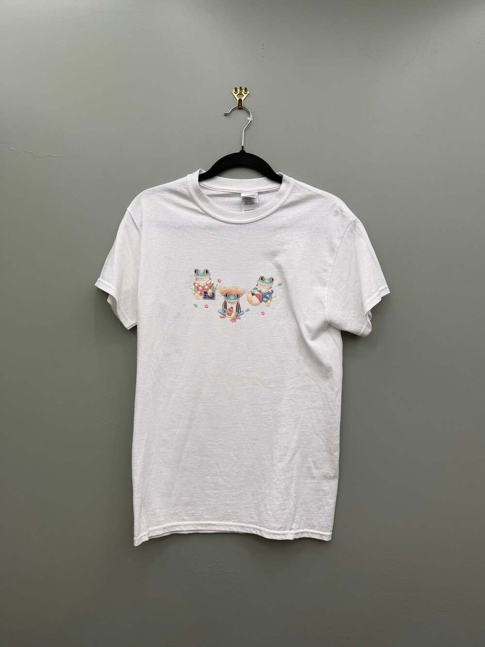 Whimsical Frog Graphic Tee White Cottagecore Kawaii Summer Beach Small